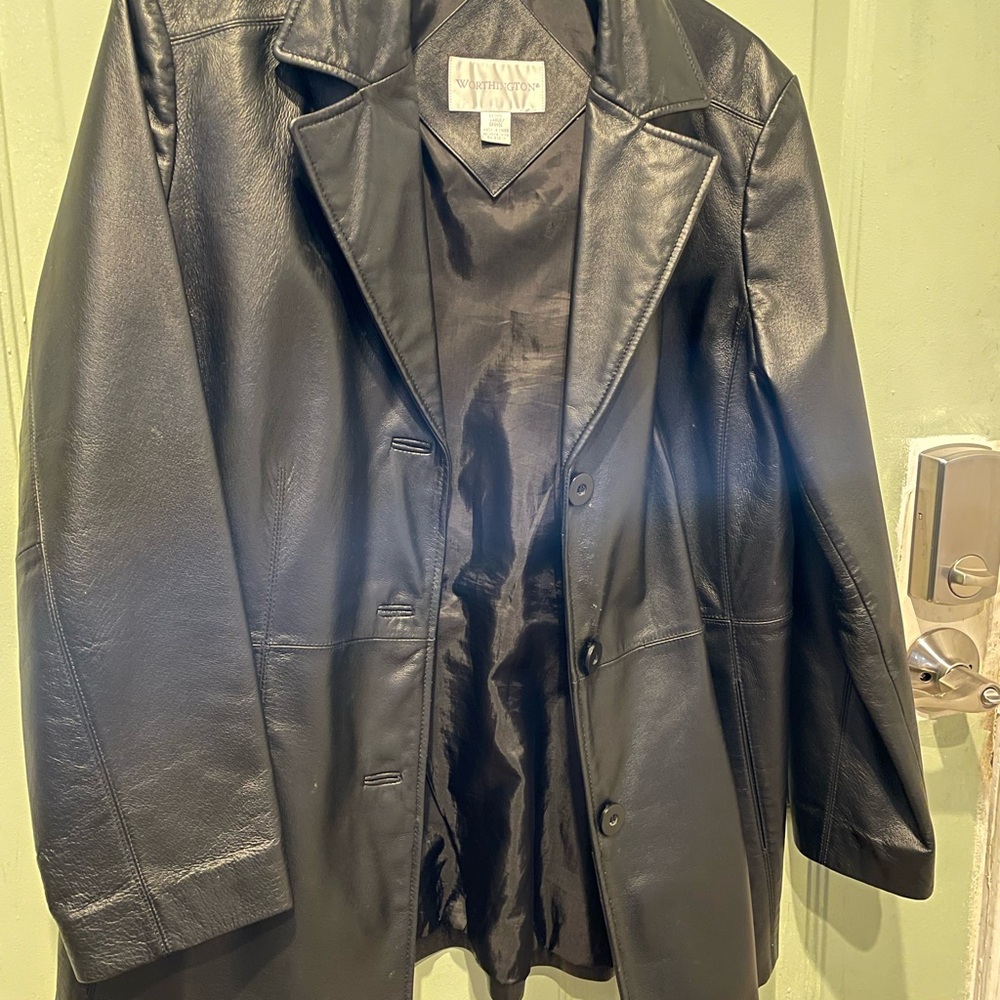 Worthington Black Leather Jacket Classic Blazer Style